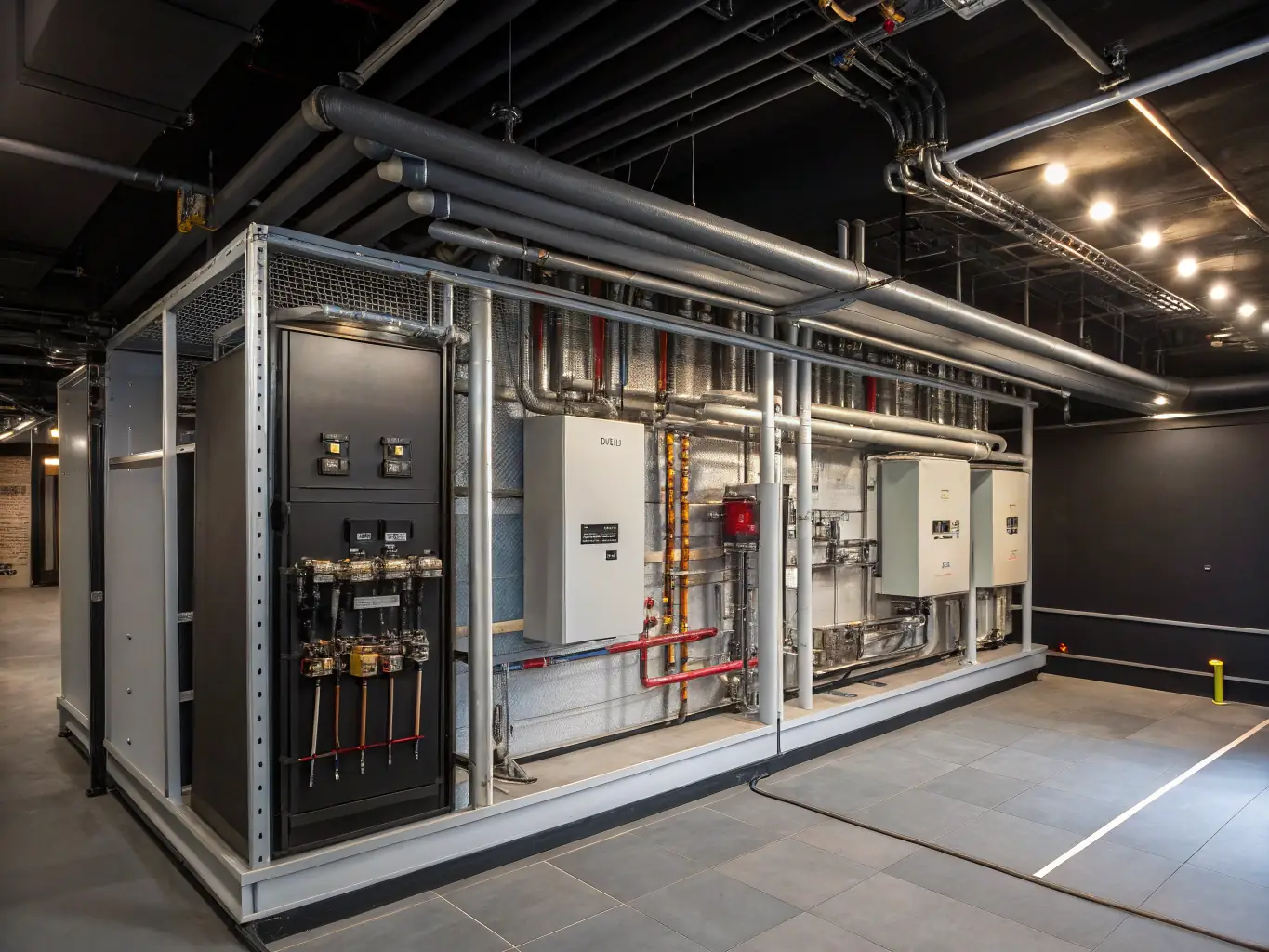 A CAD drawing of a commercial building's electrical layout, highlighting power distribution, lighting systems, and safety measures, presented in a clear and concise manner.